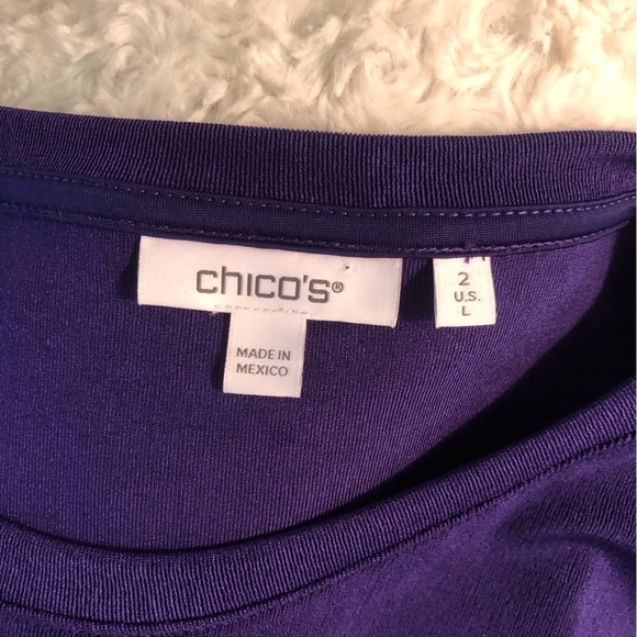 Chicos Sz 2 Large Elegant Blue Women's Travel Stretch Blouse L/S - Picture 4 of 5